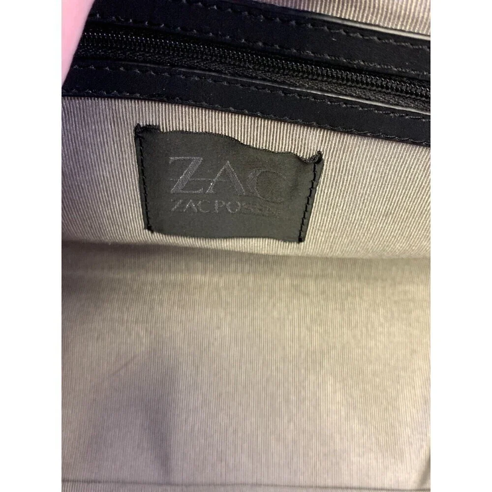 BOGO Zac Posen Satchel Purse Black Leather Fur Stripes Tote Crossbody Strap Snap - Picture 13 of 16